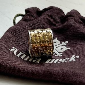 Stunning Anna Beck Cigar Band Ring - Sterling Silver and Gold Vermeil - Size 6 -